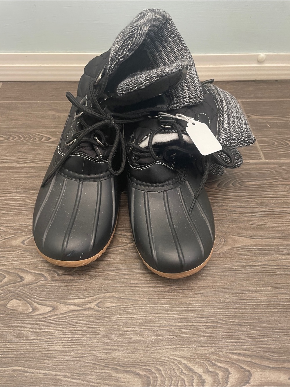 Henry Ferrera Black women’s Waterproof Duck Boots with Gray Knit Cuffs